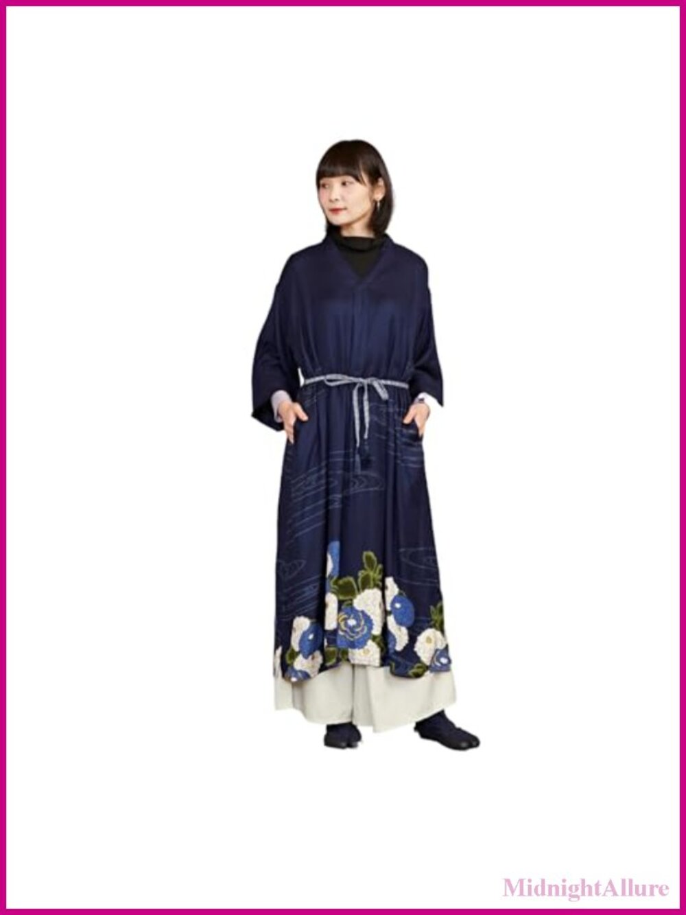 Kimono One-Piece Dress Winter Peony Japanese Classical Retro Casual